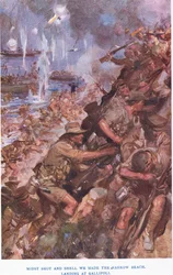 Landung in Gallipoli. Mitten im Schuss und Granaten erreichten wir den schmalen Strand